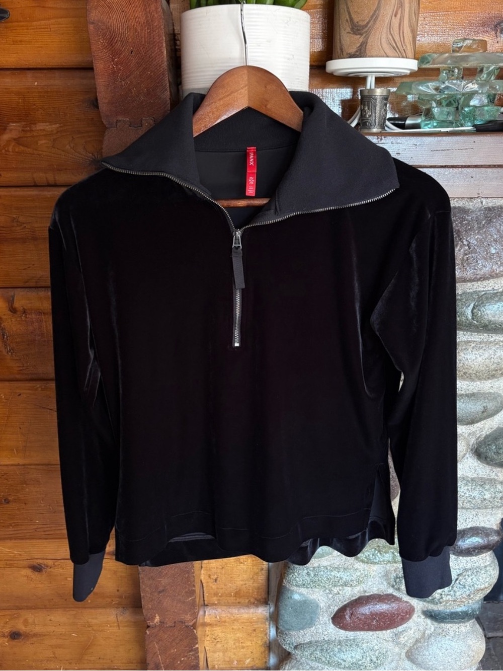 SPANX Plush Velvet Half Zip Pullover Very Black XS